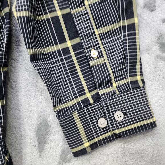 Cinch Shirt Mens XL Black White Yellow Plaid Long Sleeve Flip Cuff Button Down - Picture 7 of 12